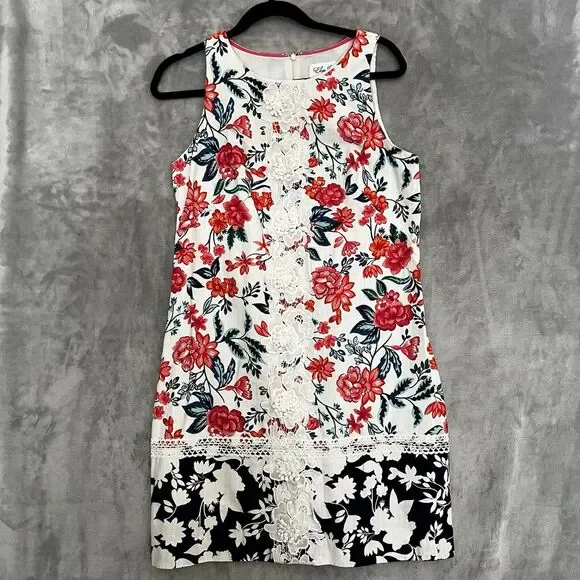 Eliza J women Sleeveless Dress Floral Shift Size 8 Knee Length - Picture 3 of 12